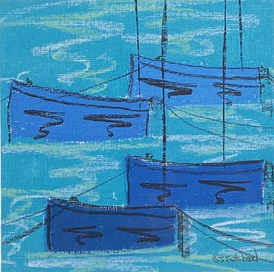 Lot 74 - Stephen FELSTEAD (1957) Blue Boats, Mousehole...