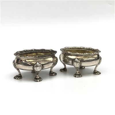 Lot 2125 - A pair of silver open gadrooned salts of oval...