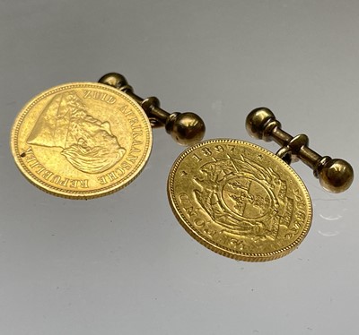 Lot 97 - A pair of 22ct gold half-pond cuff-links dated...