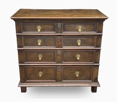 Lot 121 - An oak chest of drawers, circa 1700, with four...