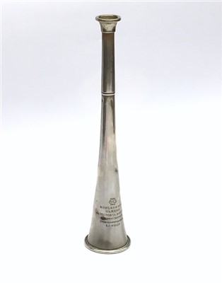 Lot 2312 - A Kohler & Son nickle hunting horn, London,...