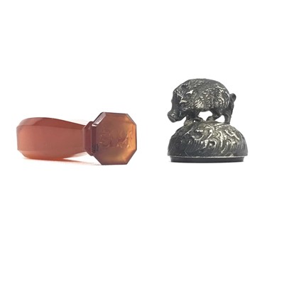 Lot 2813 - An agate seal and a silver boar seal.