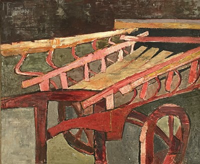 Lot 82 - Post War School A farm hand-cart Oil on board...