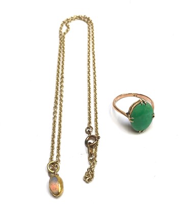 Lot 2729 - A 9ct gold chain with a gold mounted Opal...