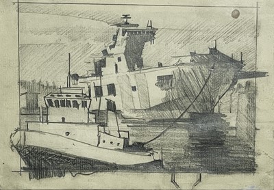 Lot 417 - Theo CRUTCHLEY-MACK Falmouth Docks Drawing...