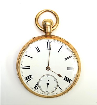Lot 2515 - A keyless open face 18ct gold cased pocket...