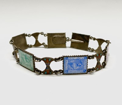 Lot 360 - An Egyptian silver bracelet with six enamelled...