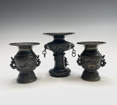 Lot 355 - A pair of Japanese bronze vases, Meiji Period,...