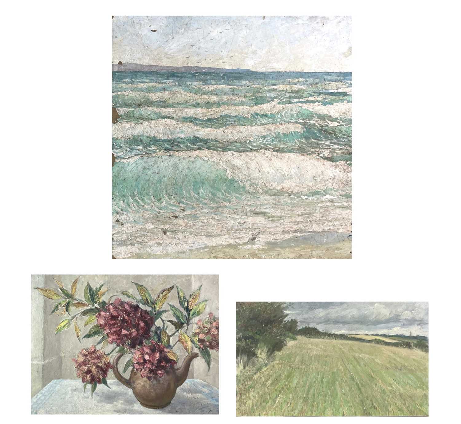 Lot 1031 - Alec WILES (1924) Waves Oil on board Signed 40....