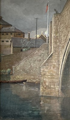 Lot 1039 - Alec WILES (1924) City Bridge Oil on board...