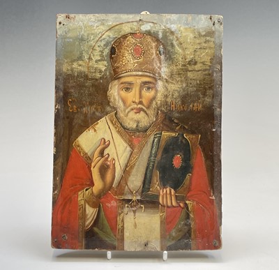 Lot 48 - A Russian softwood icon, circa 1900, painted...