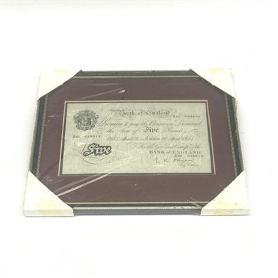 Lot 2814 - A Bank Of England white £5 note