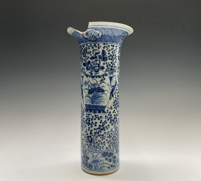 Lot 54 - A large Chinese porcelain cylindrical blue and...