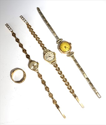 Lot 2488 - Three ladies 9ct gold cased wristwatches two...