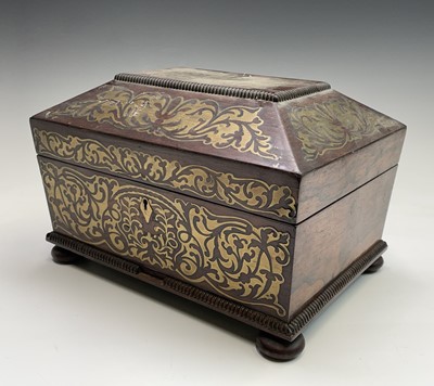 Lot 14 - A Regency rosewood and cut brass inlaid box or...