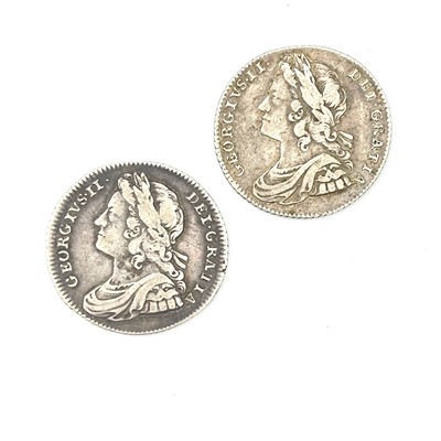 Lot 32C - George II Shillings x 2. 1727 Plumes VF, 1727...