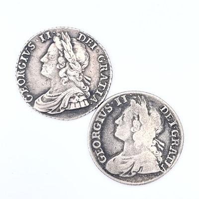 Lot 32D - George II Shillings x 2. 1734 Roses & Plumes...