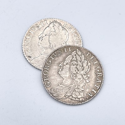 Lot 32G - George II Shillings x 2. 1750 Plain VF, 1758...