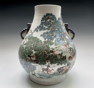 Lot 17 - A large Chinese famille rose ‘hundred deer’...