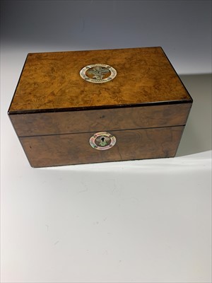 Lot 253 - A burr walnut work box, with mother of pearl...