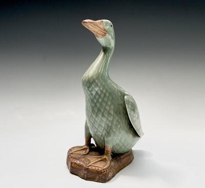 Lot 89 - A large Chinese celadon model of a duck, early-...