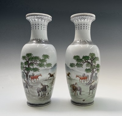 Lot 93 - A pair of Chinese porcelain baluster vases,...