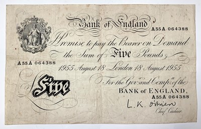 Lot 40 - Bank of England White £5 note with pre-fix...