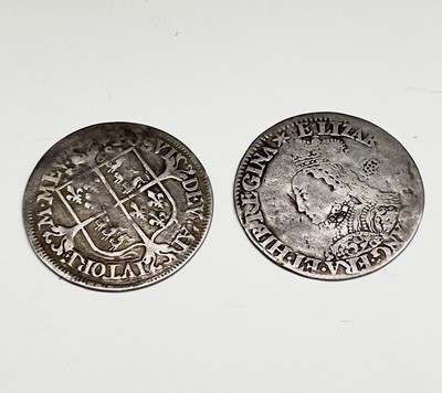 Lot 42D - Elizabeth I milled 6d (x2) 1562 mm Star, F;...