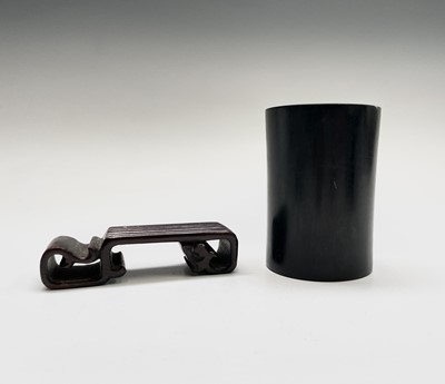 Lot 71 - A Chinese zitan wood brush pot and stand, 19th...
