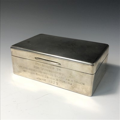 Lot 2018 - An engine turned solver cigarette box,...