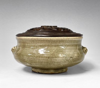 Lot 35 - A Chinese Longquan celadon censer, possibly...
