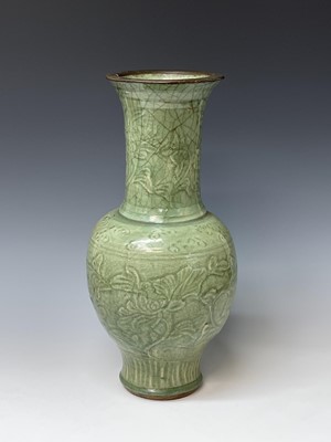 Lot 12 - A large Chinese longquan celadon vase, Yuan...