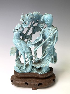 Lot 369 - A Chinese carved turquoise figure of a lady,...