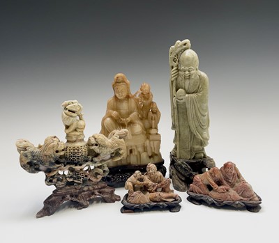 Lot 368 - Five Chinese carved soapstone figures, 19th...