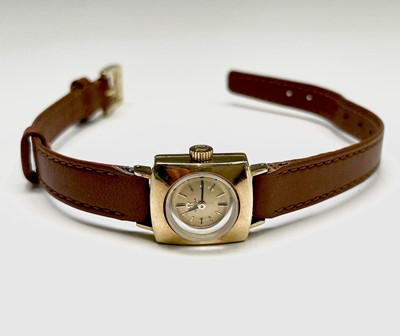 Lot 1 - A ladies square 18ct gold Omega wristwatch...