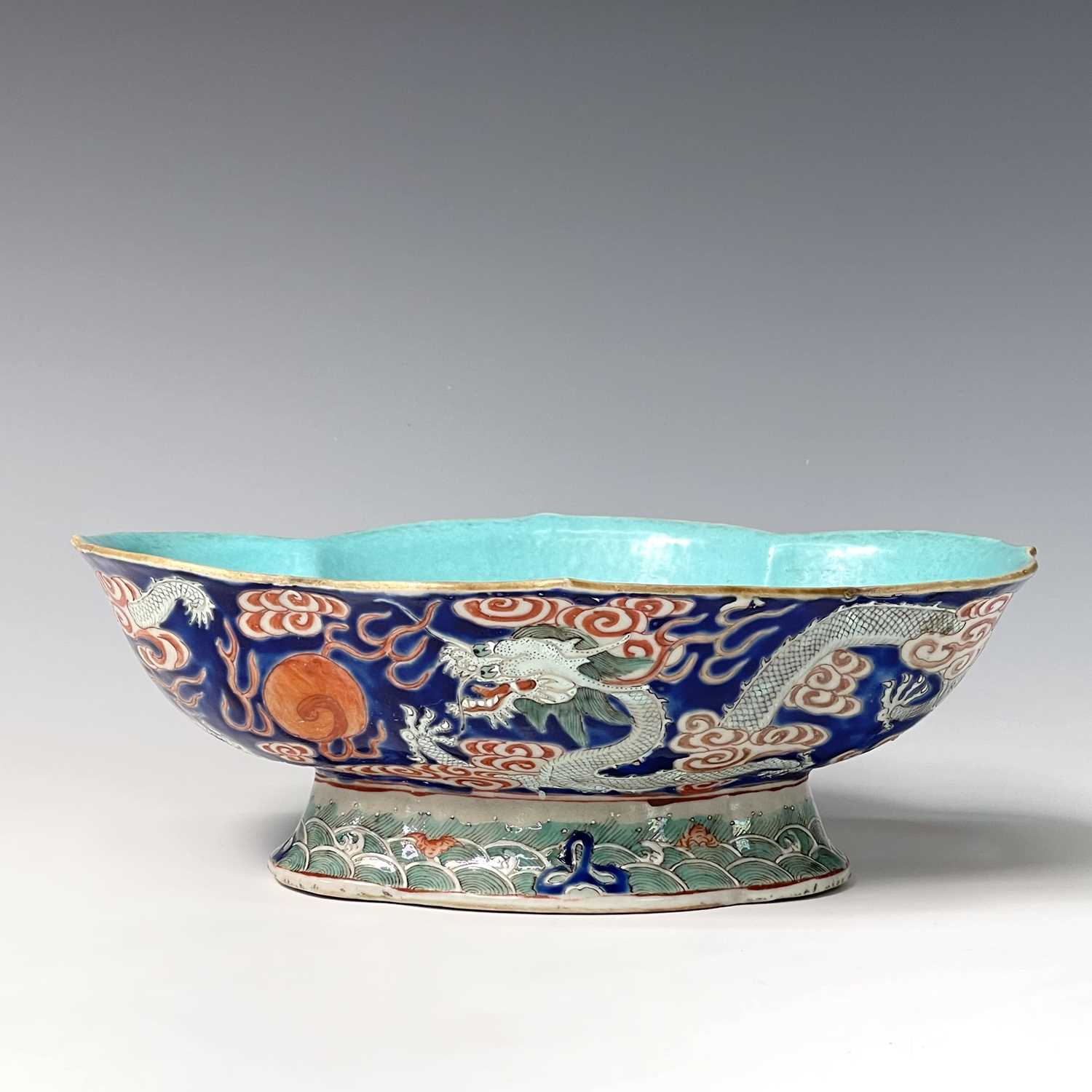 Lot 322 - A large Chinese haitang shaped porcelain...