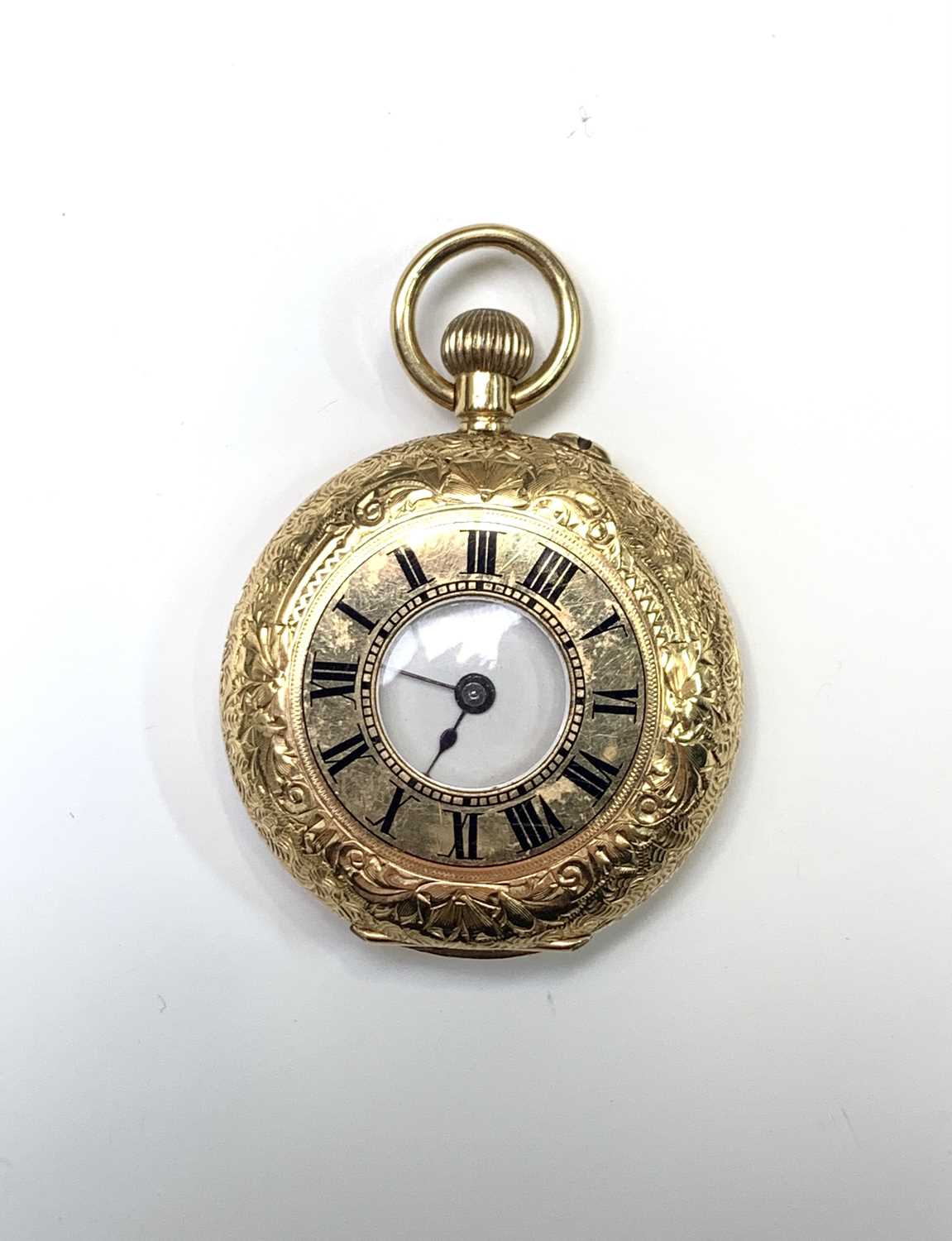 Lot 22 - An 18ct gold cased half-hunter keyless fob...