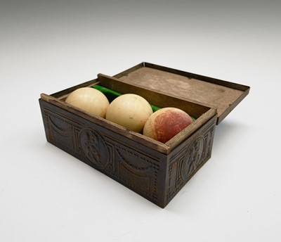 Lot 359 - Three ivory billiard balls, late 19th century,...