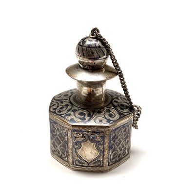 Lot 44 - A Russian silver bottle with niello decoration...
