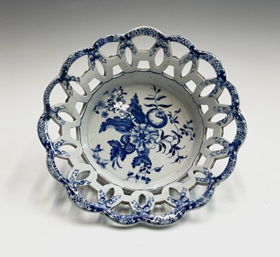 Lot 890 - A Worcester blue and white basket, circa 1790,...