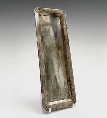 Lot 45 - A silver coloured metal pen tray Initialled...