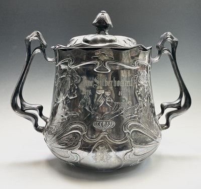 Lot 43 - A large Art Nouveau silvered pewter punch bowl...