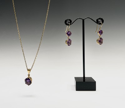 Lot 213 - A pair of 9ct gold amethyst set earrings...