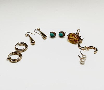 Lot 225 - A gold swivel fob and five pairs of gold...