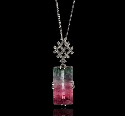 Lot 232 - A rare Bi colour tourmaline and diamond...