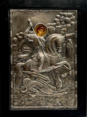 Lot 91 - A modern icon with 950 silver oklad 18x12.5cm...
