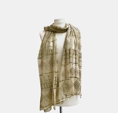 Lot 488 - An Assiut shawl, cream tule woven with tiny...