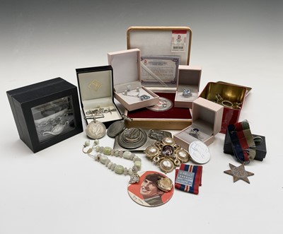 Lot 478 - A WWII medal trio a modern gilt pocket watch...