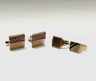 Lot 475 - Two 9ct gold signet rings Sizes M (the one...