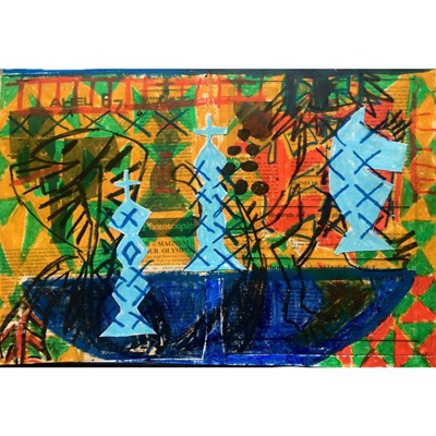 Lot 14 - Jack HILTON ‘Snakes Gambit’ Oil pastel and...